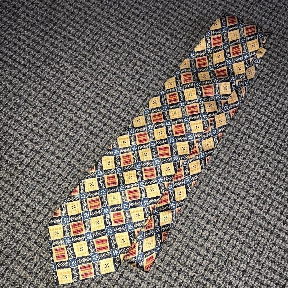 Il Gattopardo Mens Geometric Silk Tie Yellow Blue Red Check Woven Necktie